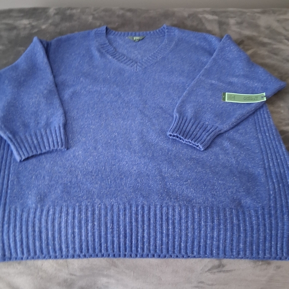 Terra & Sky women's Blue V-Neck Sweater stretchy knit plus size 2X 20-22 NWT - Picture 3 of 5